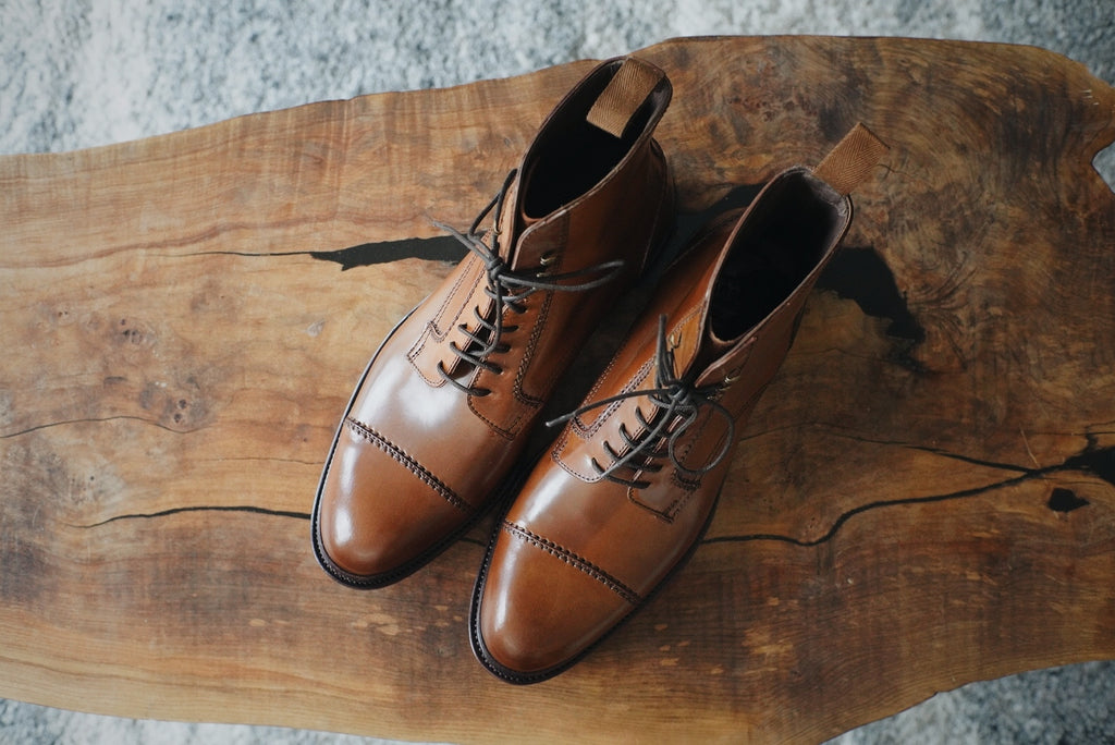 Carmina - Bourbon Shell Cordovan Frankenstitch Boots Oscar Last