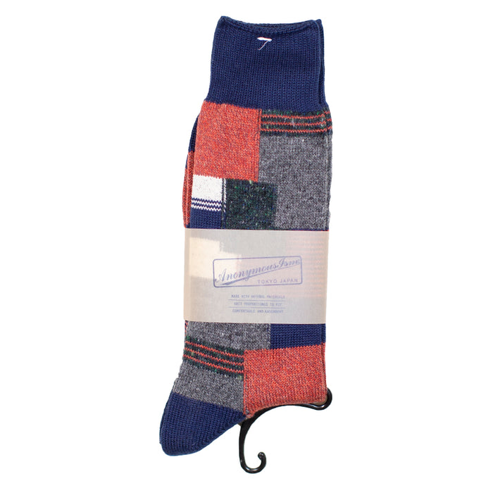 Anonymous ism - Navy/Orange/Gray Patchwork Socks