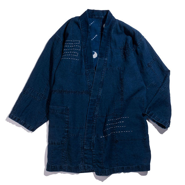 Blue Blue Japan -  INDIGO LINEN LIGHT CANVAS PATCHWORK FARMER "HAORI" COAT
