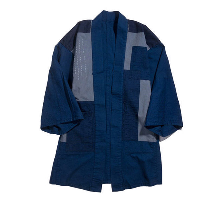 Blue Blue Japan -  WOVEN INDIGO HAND-ME DOWN COTTON "AWASE" Reversible "HAORI" Coat