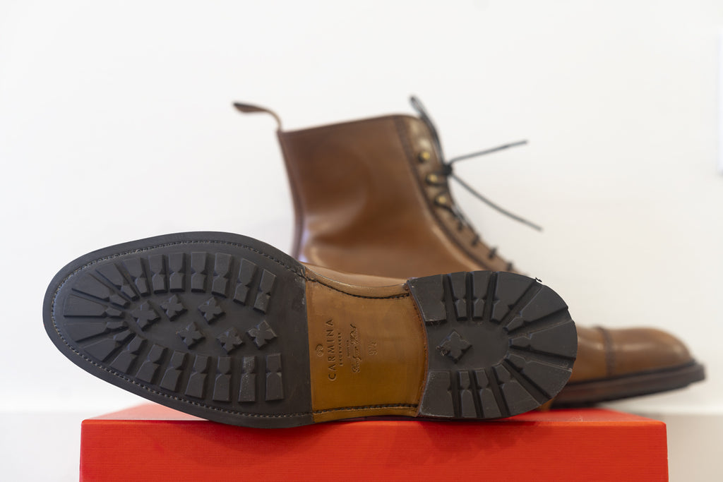 Carmina - Bourbon Shell Cordovan Frankenstitch Boots Oscar Last