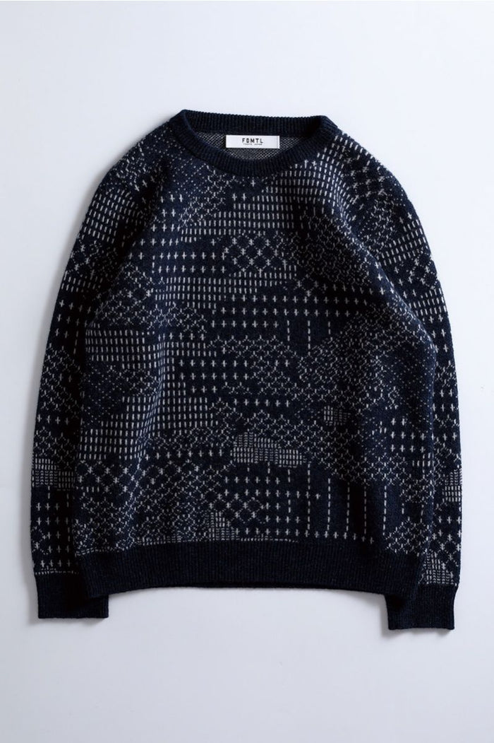 FDMTL - Navy Patchwork Wool Sweater