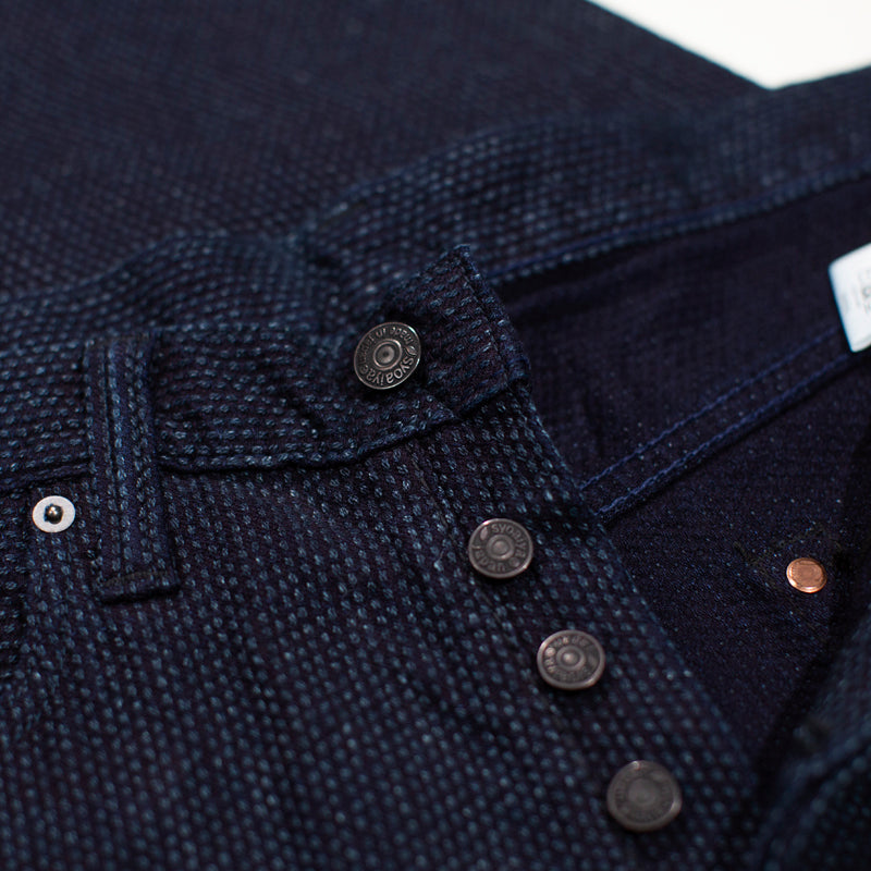 PURE BLUE JAPAN - DOUBLE INDIGO WOVEN SASHIKO RELAXED TAPERED DENIM