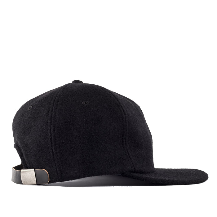 Viberg - Six Panel Black Wool Hat with Shell Cordovan Strap