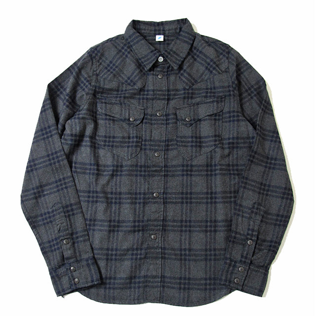 Pure Blue Japan - Grey Indigo Check Flannel Western Shirt