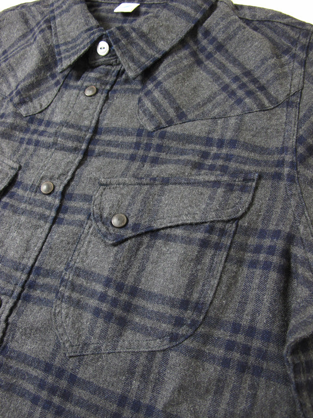 Pure Blue Japan - Grey Indigo Check Flannel Western Shirt