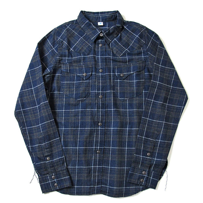 Pure Blue Japan - Navy Indigo Check Flannel Western Shirt