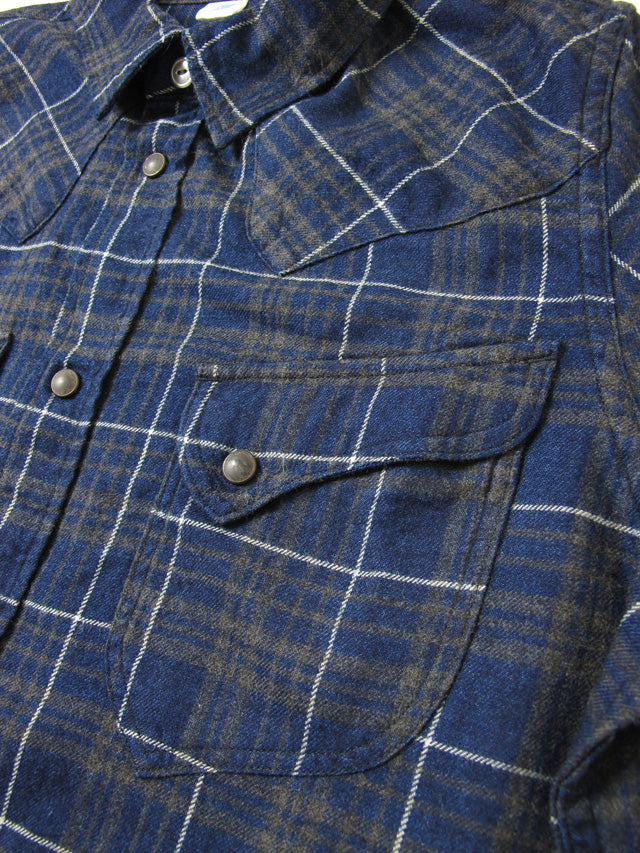 Pure Blue Japan - Navy Indigo Check Flannel Western Shirt