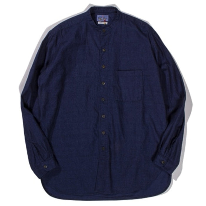 Blue Blue Japan -  Indigo Yarn Dyed Flannel Band Collar Button Up Shirt
