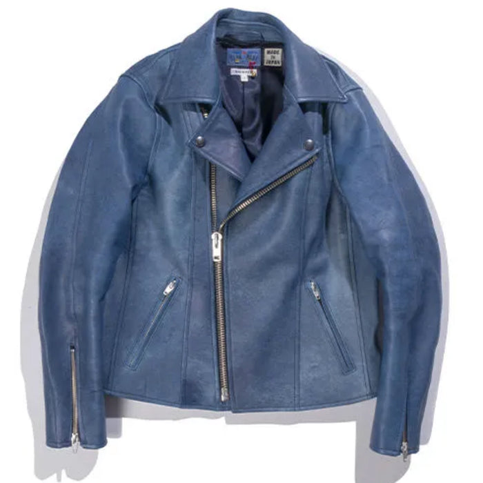 Blue Blue Japan -  Natural Indigo Dyed Sheepskin Double Riders Leather Jacket