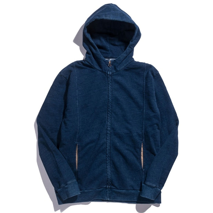Blue Blue Japan -  Navy Zip Up Indigo Dyed Hoodie Sweater
