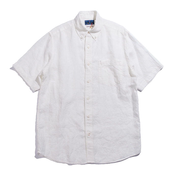 Blue Blue Japan - White Linen Button Down Short Sleeve SHIRT