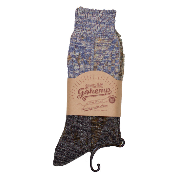 Anonymous ism - Blue/Brown Go Hemp Cable Knit Crew Socks