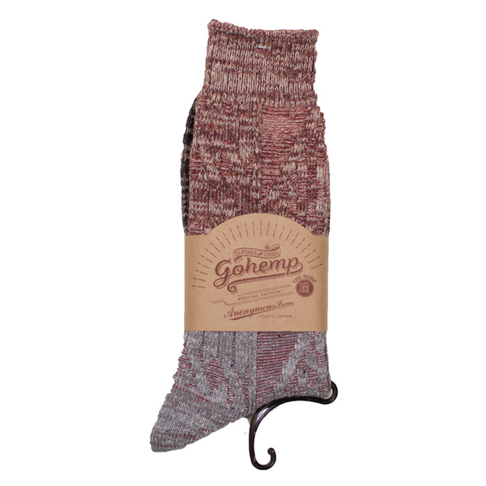 Anonymous ism - Red/Gray Go Hemp Cable Knit Crew Socks