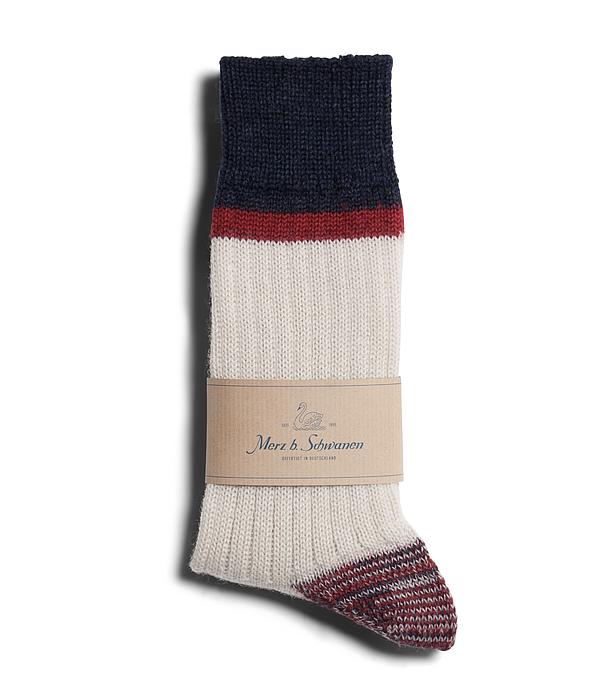 Merz B. Schwanen - Nature/Dark Red Striped Sport Socks