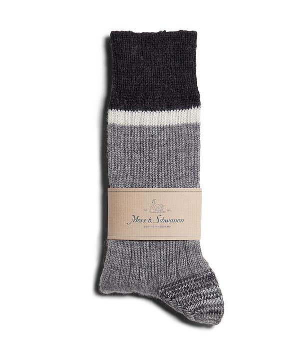 Merz B. Schwanen - Grey Melange/ Nature Striped Sport Socks